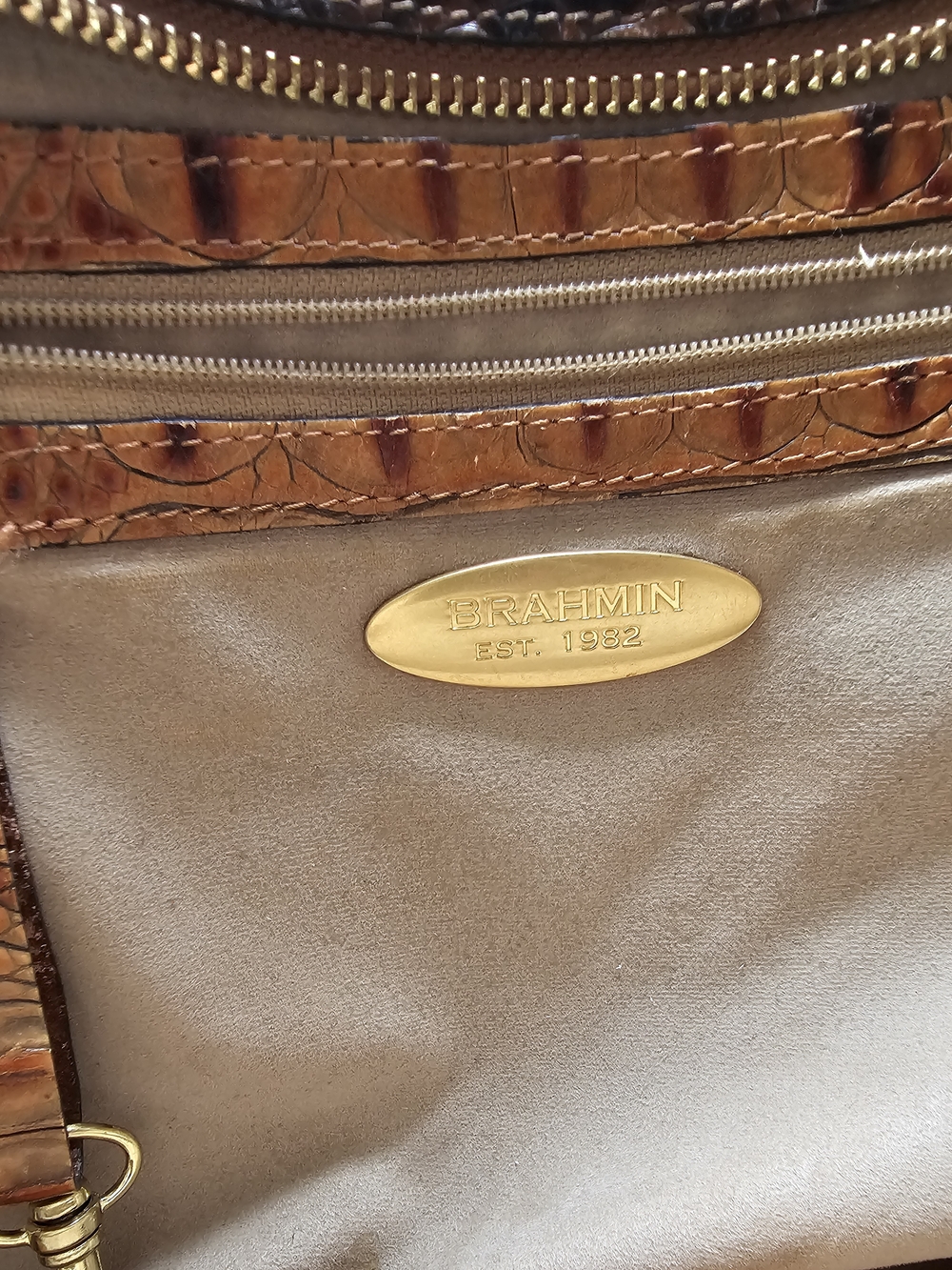 Brahmin Brown Croc-Embossed Leather Shoulder Bag - Picture 6 of 9